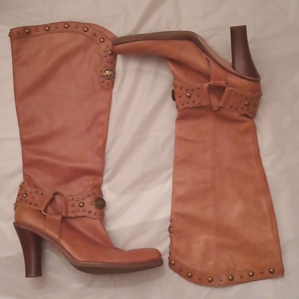 Antonio Melani Buffalo Coin Leather Boots Sz 8M